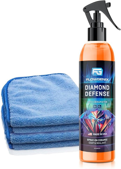 Flowgenix™ Waterless Car Wash Spray - Grand Finale - Motorcycle Cleaner & Car Wax Polish (8 oz) - Ceramic Coating - Incl. 2 Microfiber Towels - Quick Detailer Spray to Make Your Vehicle Shine