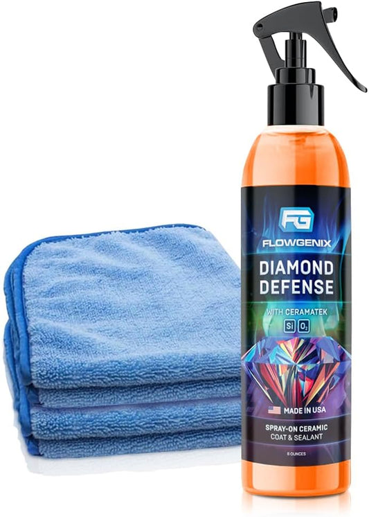 Flowgenix™ Waterless Car Wash Spray - Grand Finale - Motorcycle Cleaner & Car Wax Polish (8 oz) - Ceramic Coating - Incl. 2 Microfiber Towels - Quick Detailer Spray to Make Your Vehicle Shine