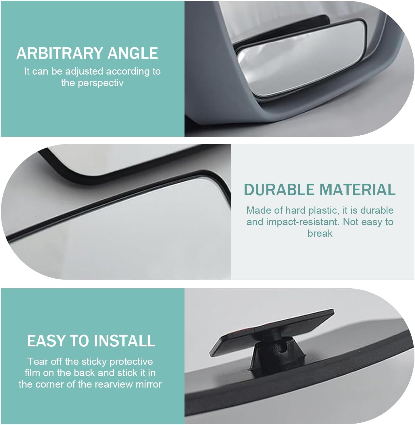 2 PCS Blind Spot Mirror, Rectangular Framed Curved Wide-angle Rearview Mirror, HD Anti-glare Parking Accessory with Adjustable Bracket, Truck Accessories for Men (Black)