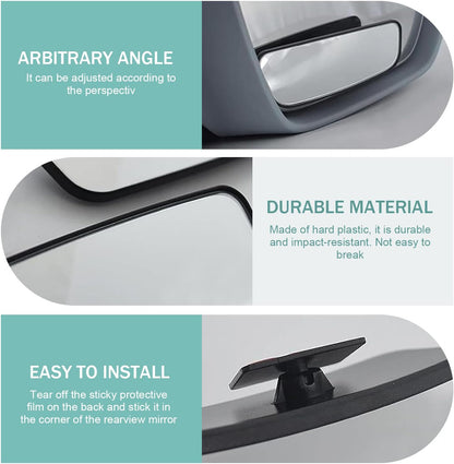 2 PCS Blind Spot Mirror, Rectangular Framed Curved Wide-angle Rearview Mirror, HD Anti-glare Parking Accessory with Adjustable Bracket, Truck Accessories for Men (Black)