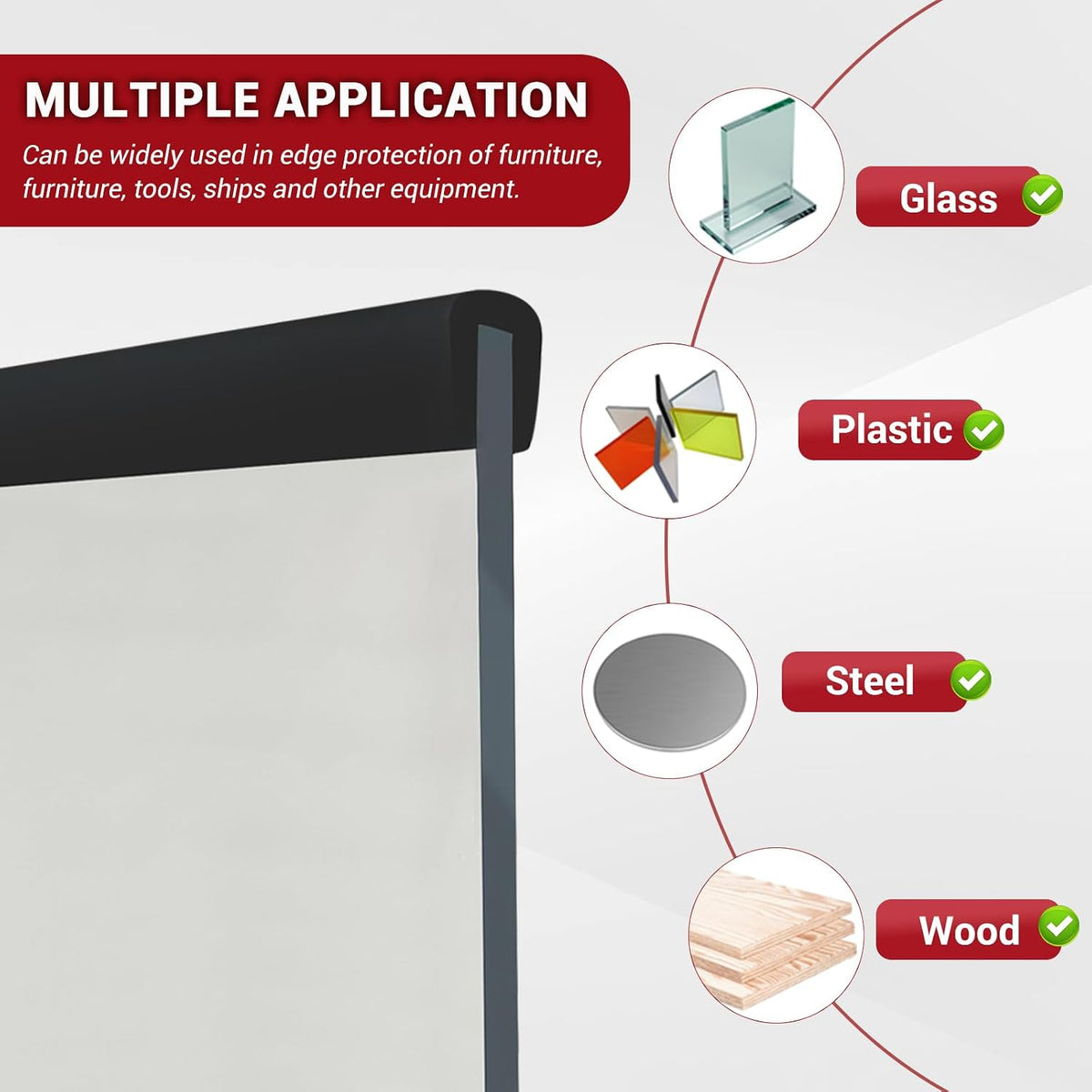 Rubber Edge Trim, 1/16" Self Adhesive Flexible U Channel Edge Protecter for Sheet Metal, Car Doors, U Shaped Sharp Edge Guards, Fit for 0-5/64" Wide Edge, Black Color, 10Ft, EPDM Material