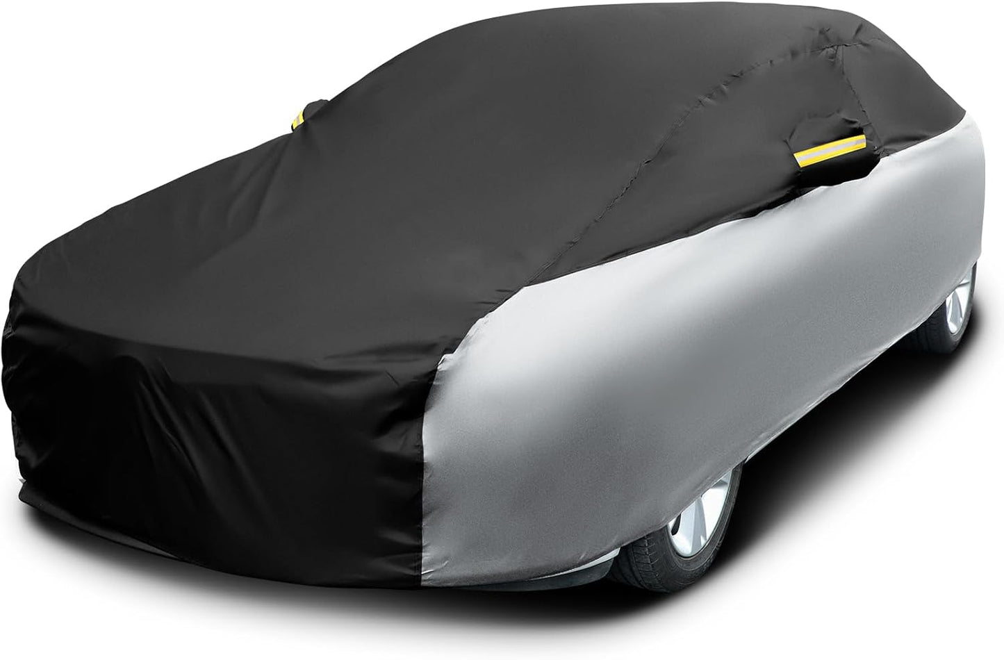 Riakrum Full Car Cover Waterproof All Weather for Automobiles Windproof Cover Rain UV Protection Sun Scratch Resistant Outdoor Universal(Fit Sedan Length (185-193'') 70'' H,Black, Orange)