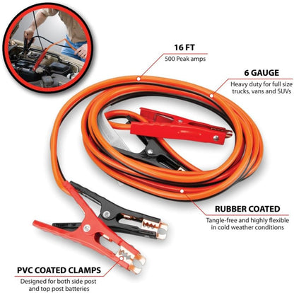 Performance Tool W1675 10ft 4GA Lighted Jumper Cables - Tangle-Free, Heavy Duty Clamps, Suitable for Trucks, SUVs, and Other Large Vehicles