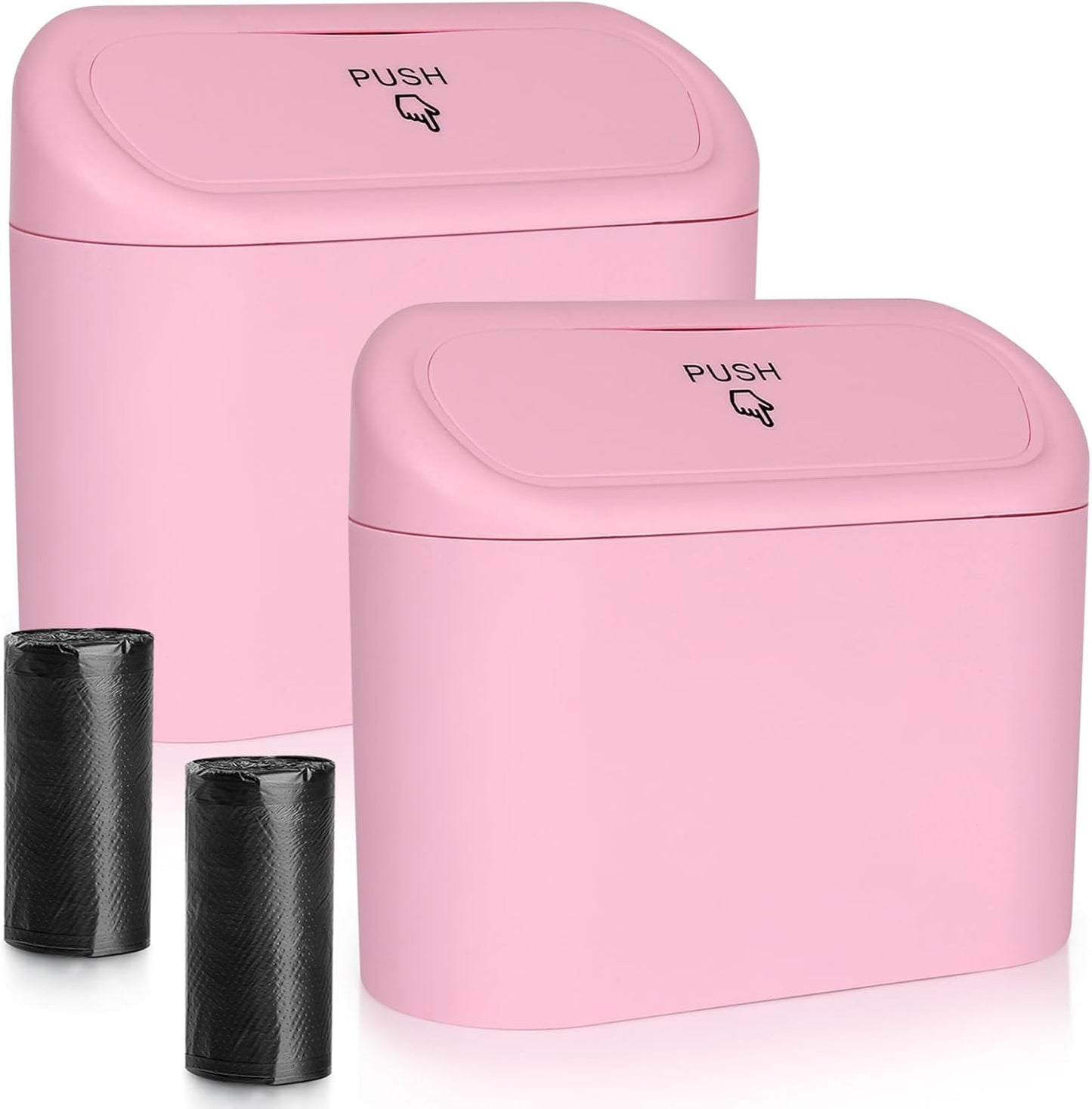 Accmor Car Trash Can with Lid, Mini Auto Dustbin Garbage Organizer Holder 2 Packs, Automotive Storage Container Bin with 60 Pcs Bags for Vehicle, Home, Office