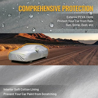 Favoto SUV Car Cover Waterproof All Weather 6 Layers Heavy Duty Car Cover for Automobiles Rain Sun Snow UV Protection with Inner Cotton Car Cover Outdoor Universal Fit for SUV (188-198 inch) Silver