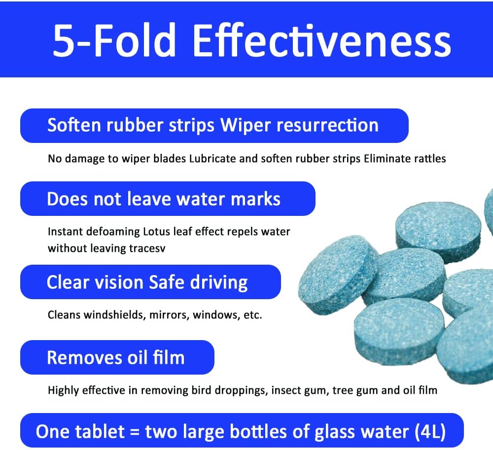 ASUBHA 50PCS Car Windshield Washer Fluid Tablets, Windshield Wipe Fluid, Windshield Washer Fluid Concentrate, Windshield Washer Solid Effervescent, Automotive Glass Cleaner Fit for Car Window Glass