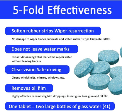 ASUBHA 50PCS Car Windshield Washer Fluid Tablets, Windshield Wipe Fluid, Windshield Washer Fluid Concentrate, Windshield Washer Solid Effervescent, Automotive Glass Cleaner Fit for Car Window Glass