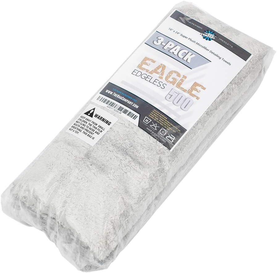 The Rag Company - Eagle Edgeless 500 (4-Pack) Professional Korean 70/30 Blend Super Plush Microfiber Detailing Towels, 500GSM, 16in x 16in, Blue
