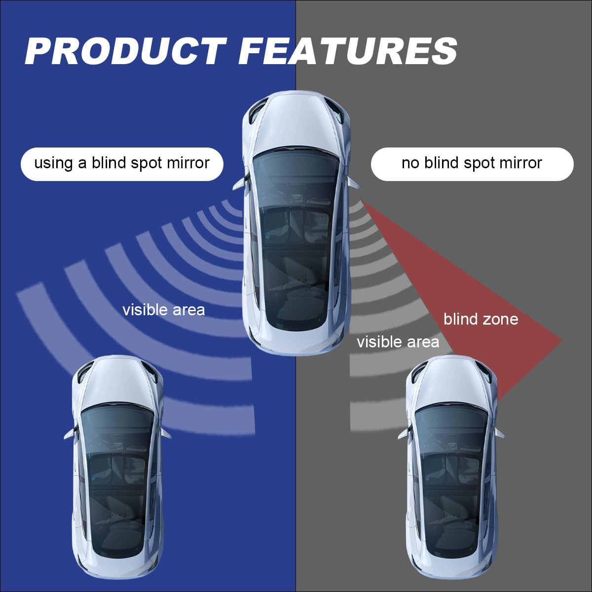 2PCS Fan Shaped Blind Spot Mirrors for Cars, 360 Degree Convex Wide Angle Rear View Mirror, Adhesive HD Glass Side Mirror, Universal Auxiliary Safety Parking Mirror for Cars SUVs Trucks (Black)