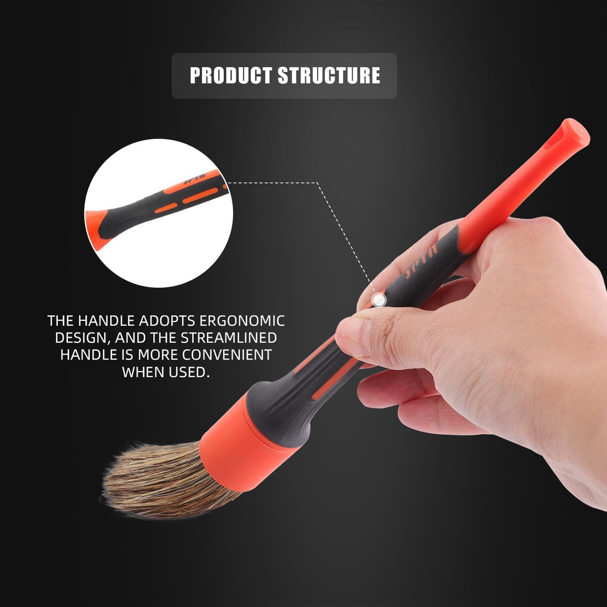 SPTA Car Detailing Brush Set, 5 Pack Soft Boar Hair Auto Detail Brush Kit with Elbow for Automotive Elegant Surface Interior Exterior Dashboard Emblems Panels Engine Bay Wheels Air Vent Seat Leather