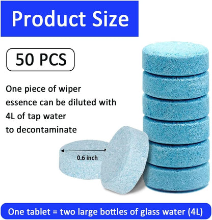 ASUBHA 50PCS Car Windshield Washer Fluid Tablets, Windshield Wipe Fluid, Windshield Washer Fluid Concentrate, Windshield Washer Solid Effervescent, Automotive Glass Cleaner Fit for Car Window Glass