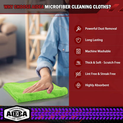 AIDEA Microfiber Cleaning Cloth, 50PK, Microfiber Towels for Cars, Premium Wash Cloths, Dusting Cloth Cleaning Rags, Absorbent Towels for SUVs, House, Kitchen, Window, Cleaning Supplies12×12"