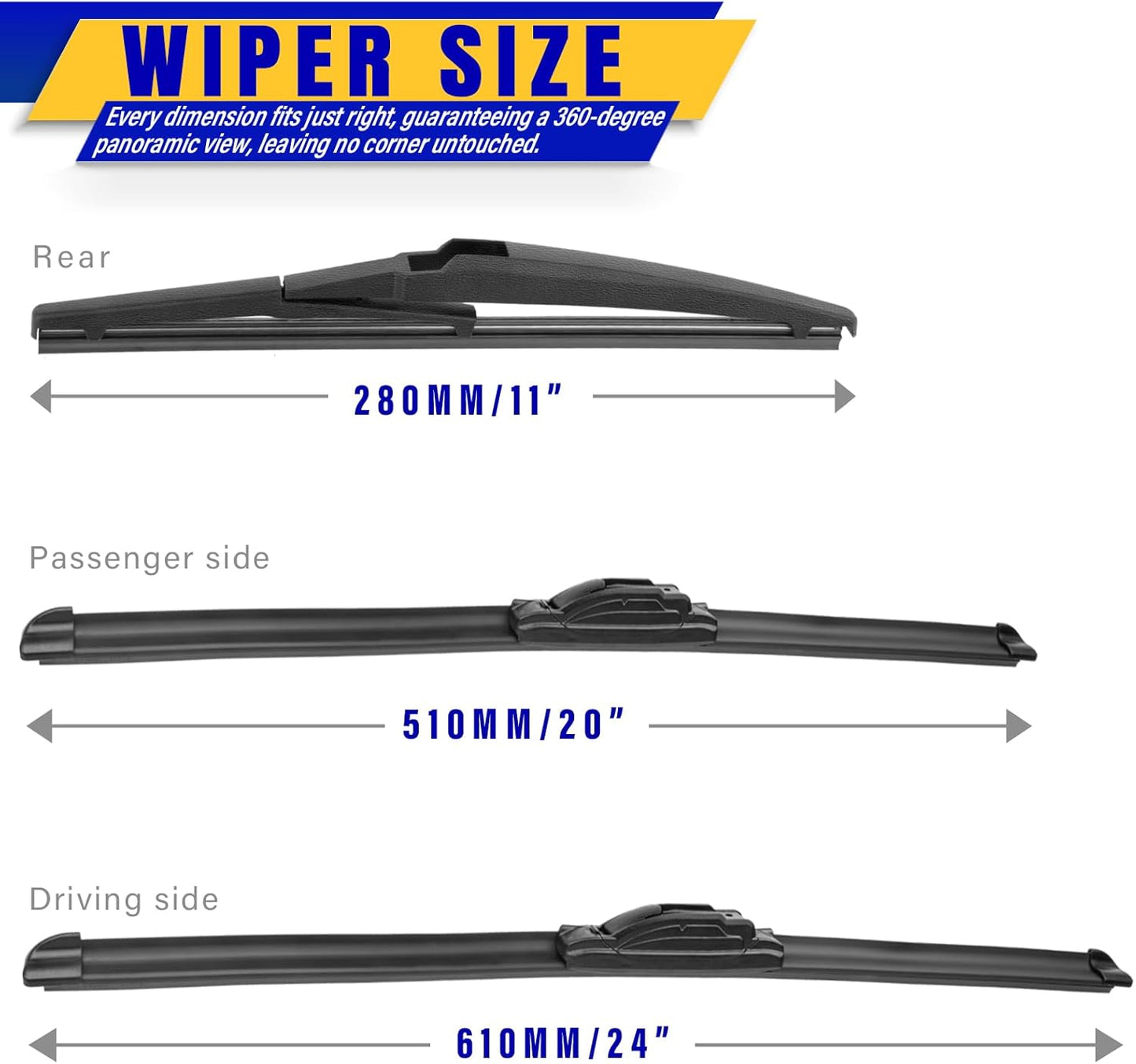 3 wipers Replacement for 2012-2018 Subaru Forester/2015-2019 Subaru Outback, Windshield Wiper Blades Original Equipment Replacement - 26"/17"/14" (Set of 3) U/J HOOK - Colors A