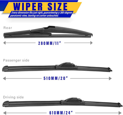 3 wipers Replacement for 2012-2018 Subaru Forester/2015-2019 Subaru Outback, Windshield Wiper Blades Original Equipment Replacement - 26"/17"/14" (Set of 3) U/J HOOK - Colors A