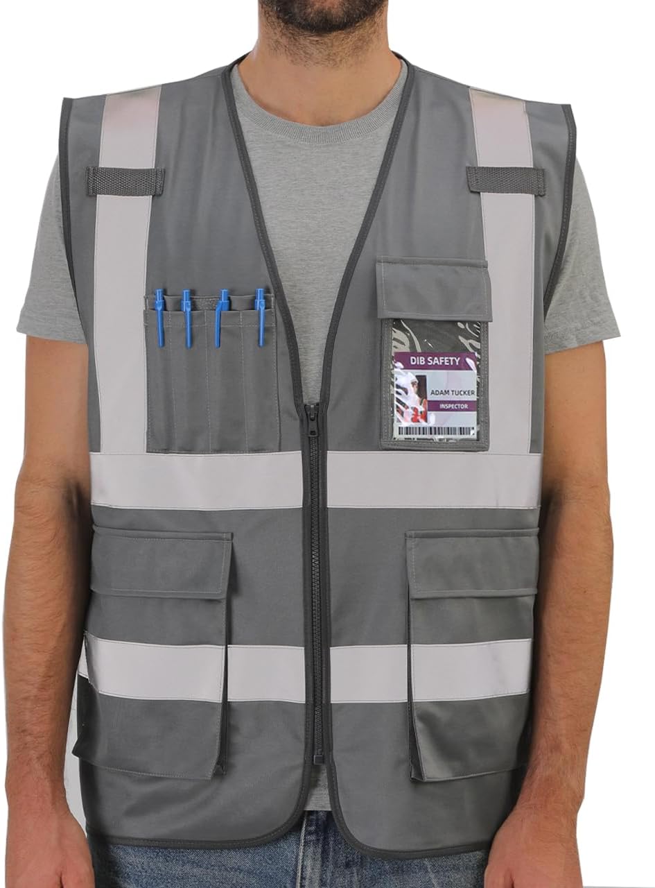 Dib Safety Reflective Safety Vest for Men Women, High Visibility Vest with Pockets and Zipper, ANSI Class 2