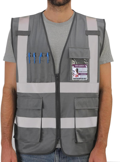 Dib Safety Reflective Safety Vest for Men Women, High Visibility Vest with Pockets and Zipper, ANSI Class 2
