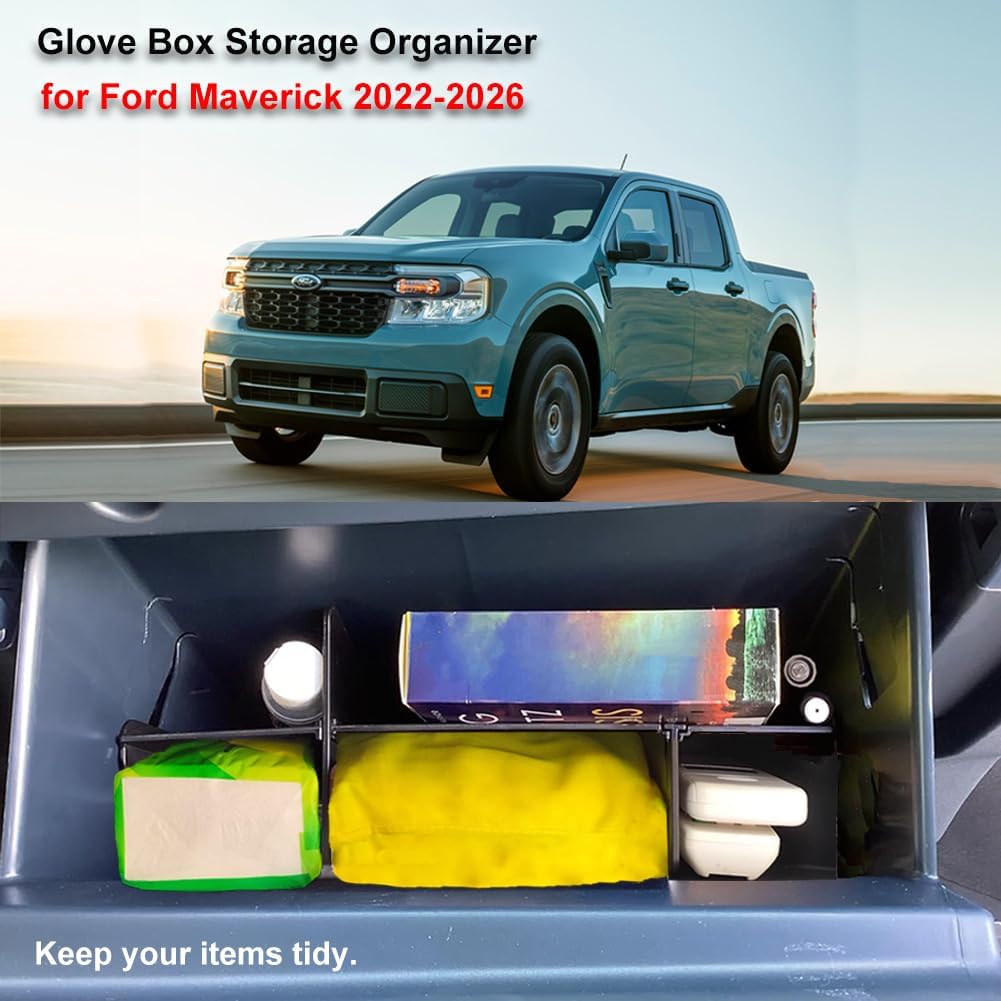 Car Storage Organizer for Ford Maverick 2026 2025 2024 2023 2022 Glove Box Organizers Insert Compartment Tray ABS Black Dividers for Ford Maverick Accessories