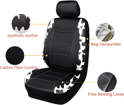 Flying Banner Carbon Fiber Leather Vehicle Seat Covers, Leopard Gray Black, Universal Fit - 8PCS
