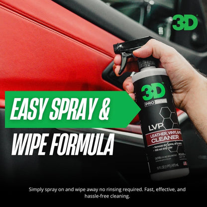 3D LVP Interior Cleaner - Removes Dirt, Grime, Grease, Oil & Stains from Leather, Vinyl & Plastic - Great for Seats, Steering Wheels, Door Panels, Dashboards - Car, Office, Home Use 16oz.