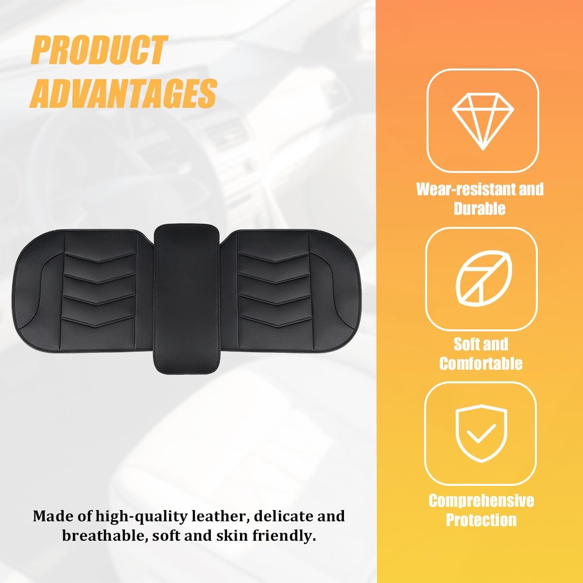 HZEL Car Front Bottom Seat Cover, Breathable Leather Full Wrapped Non-Slip Bottom Driver Seat Cushion with Storage Pocket, Comfortable Auto Interior Chair Protection Cover, Universal Fit (Coffee)