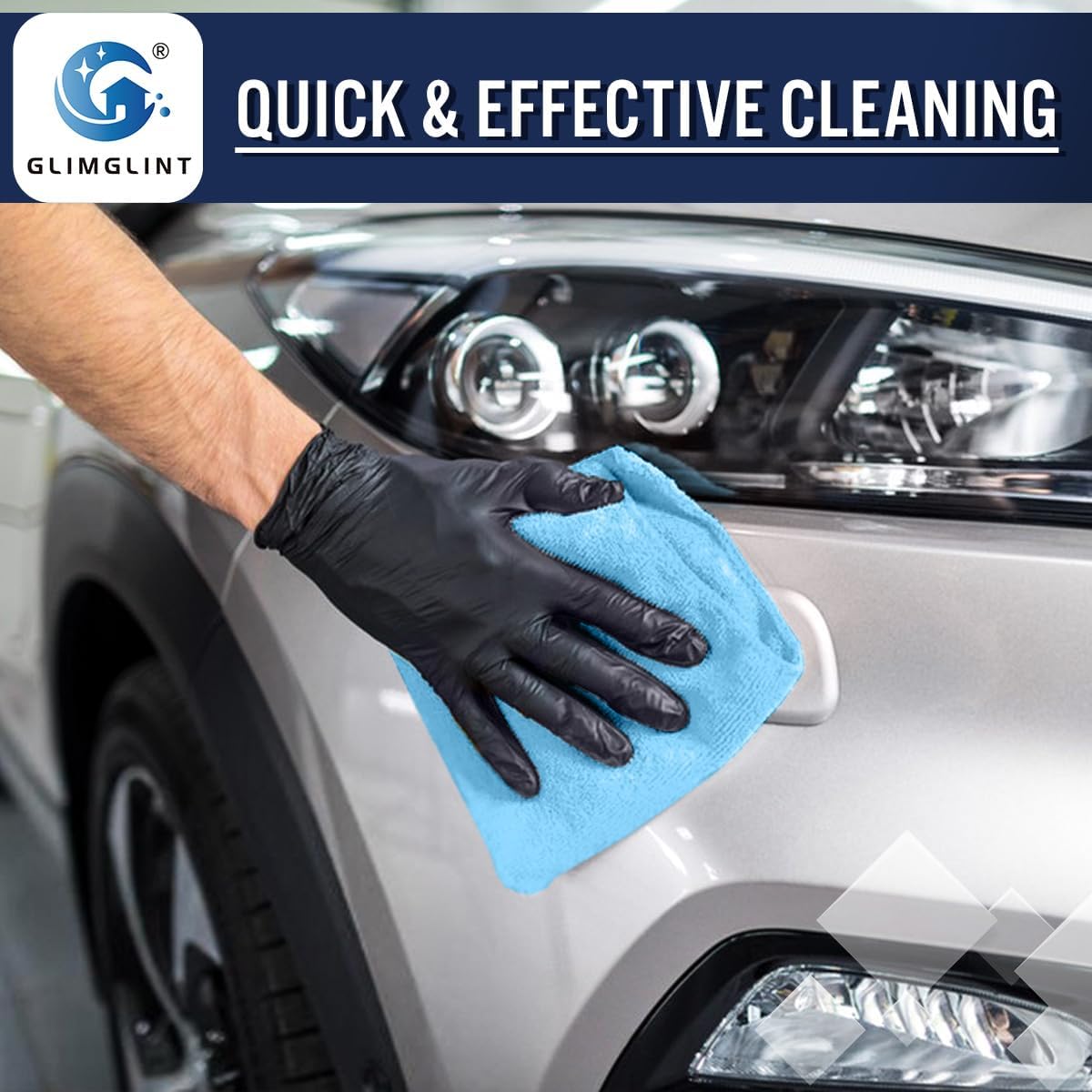 GLIMGLINT Black Microfiber Cleaning Cloth,150PK Reusable Cleaning Rags,Highly Absorbent Shop Rags Bulk,All-Purpose Car Cleaning Towels for TV Screen, Kitchen, Bathroom, Restaurant, Garage, 14"X12"