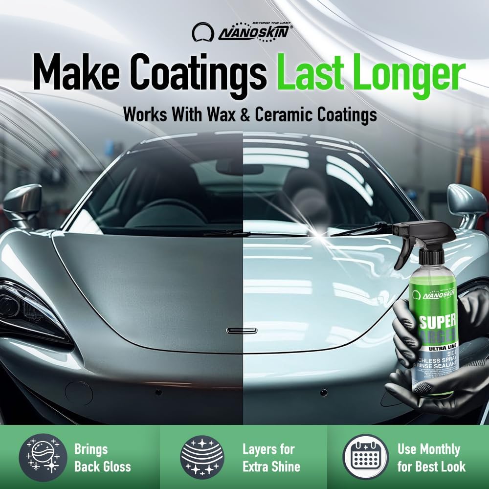 Nanoskin Ultra Line SUPER CHARGER SiO2 Touchless Spray-On/Rinse-Off Sealant 16 oz - Car Wash Paint & Glass Spray for Car Detailing | Safe for Cars, Trucks, Motorcycles, RVs & More | 100:1 Dilution