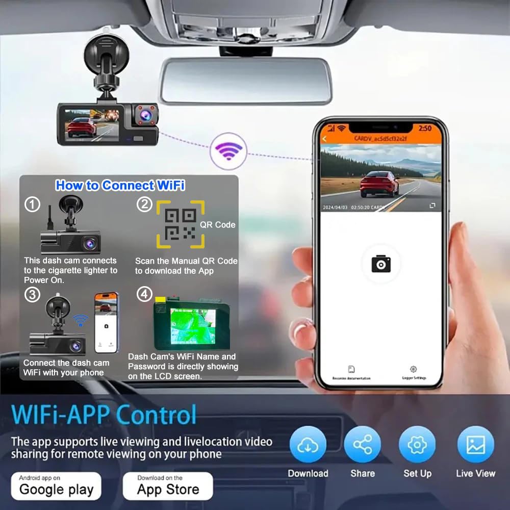 1080P Dual Dash Camera for Car Front and Inside Dashcam Car Security Video Recorder,170°Wide Angle Vehicle Cam,WDR,G-Sensor,2’’ IPS Screen,Loop Recording,Night Vision (Dual Dash Cam Without Card)