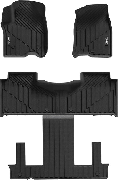 3W Floor Mats & Cargo Liner Fit for 2021 2022 2023 2024 2025 2026 Chevy Tahoe/GMC Yukon/Cadillac Escalade 7 Seat, TPE All Weather Custom Fit Car Accessories Heavy Duty Rubber Full Set Trunk Mats - Colors A