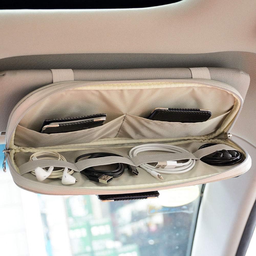 Da by Car Sun Visor Organizer, Multi-Pocket Visor Organizer Storage Pouch for Cars, SUVs & Trucks with Double Zippers, Elastic Bands & Glasses Clip - Organizes Essentials Keep Tidy (Black)
