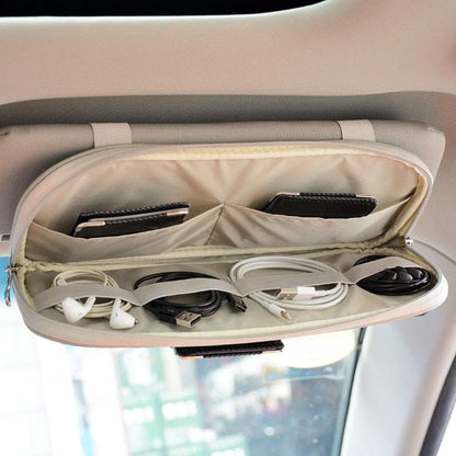 Da by Car Sun Visor Organizer, Multi-Pocket Visor Organizer Storage Pouch for Cars, SUVs & Trucks with Double Zippers, Elastic Bands & Glasses Clip - Organizes Essentials Keep Tidy (Black)