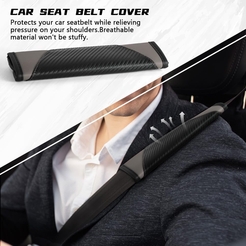 2PCS Car Seat Belt Cover Pad, Soft Carbon Fiber Leather Seatbelt Shoulder Protector for a More Comfortable Driving, Universal Safety Belt Strap Cover to Protect Your Neck (Blue)