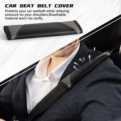 2PCS Car Seat Belt Cover Pad, Soft Carbon Fiber Leather Seatbelt Shoulder Protector for a More Comfortable Driving, Universal Safety Belt Strap Cover to Protect Your Neck (Blue)
