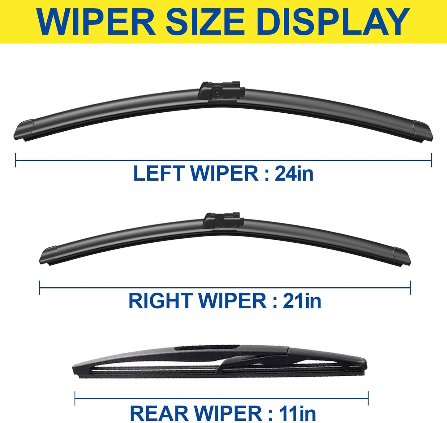 3 Wipers Factory Replacement For Subaru Outback 2020-2022 2023 2024 Original Equipment Replacement Windshield Wiper Blades Set 26"+18"+16" (Set of 3) Top Lock - Colors A