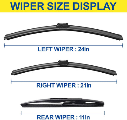3 Wipers Factory Replacement For Subaru Outback 2020-2022 2023 2024 Original Equipment Replacement Windshield Wiper Blades Set 26"+18"+16" (Set of 3) Top Lock - Colors A