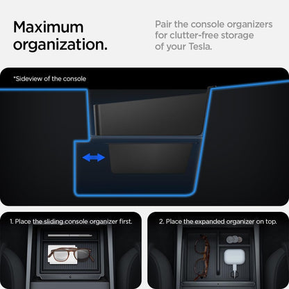 Spigen Center Console Organizer for Tesla Model Y Juniper (Only Premium & Performance 2026) and Model 3 Highland (Standard, Premium & Performance 2024/25/26) with Smooth Slide Technology - [Sliding]