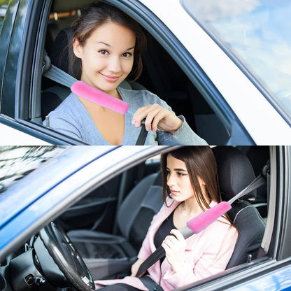 2PCS Fluffy Car Seatbelt Covers - Soft&Comfortable Plush Seat Belt Cushion Protects Shoulder - Universal Seat Belt Covers for Adults or Children Fits Car Truck SUV Van RV (Pink/2pcs)