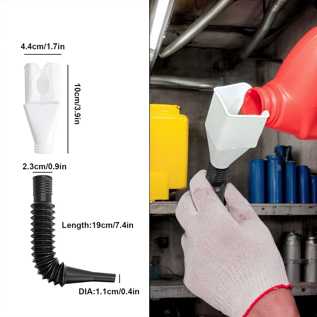 10 PCS Funnels for Automotive Use，Automotive Funnel Set with Wide Mouth Long Neck Hose, Flexible Oil Transmission Fuel Funnel Kit for Oil Change