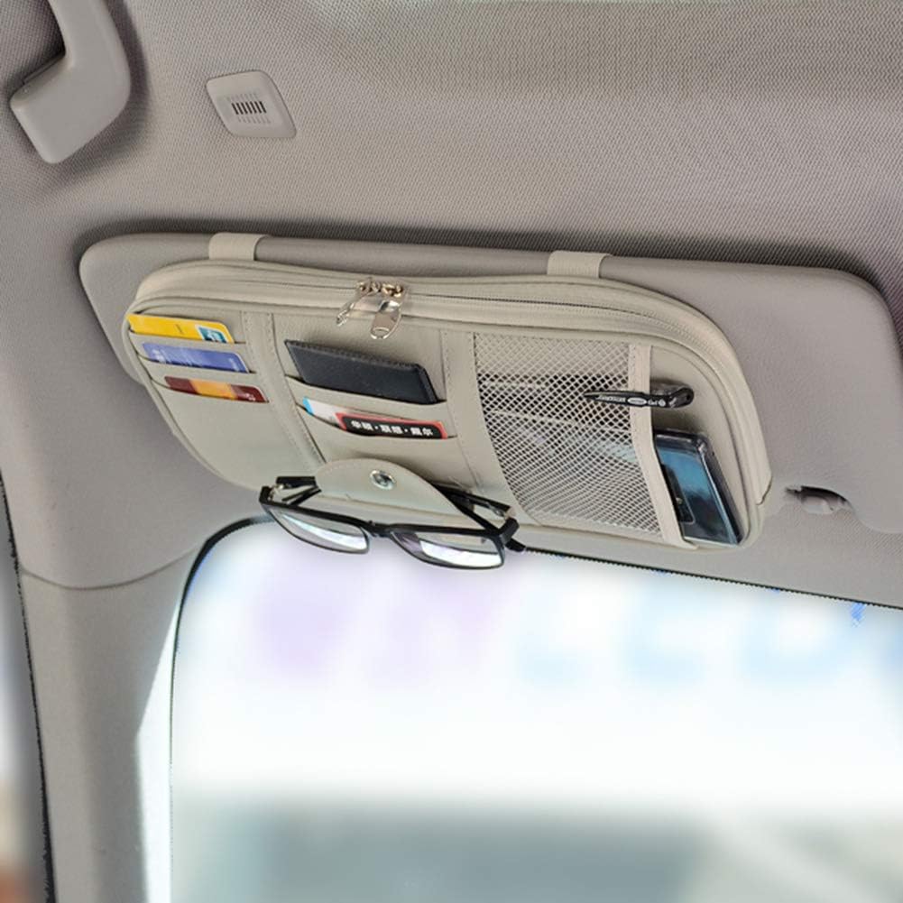Car Sun Visor Organizer, Auto Interior Accessories Pocket Organizer - Car Truck SUV Storage Pouch Holder, with Multi-Pocket Net Zipper (Black)