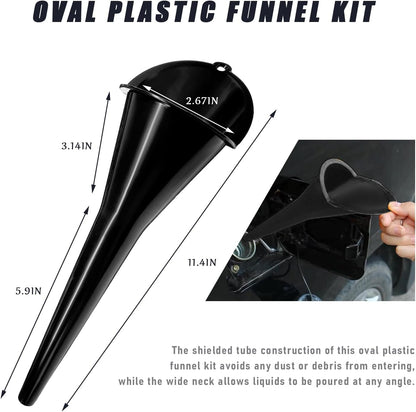 DXNQ Oil Funnel, Automotive Multi-Function Plastic Fuel Funnel with Long Neck, Universal Engine Oil Funnel for Filling Oils Gas Lubricants and Fluids, Car Accessories (Black)