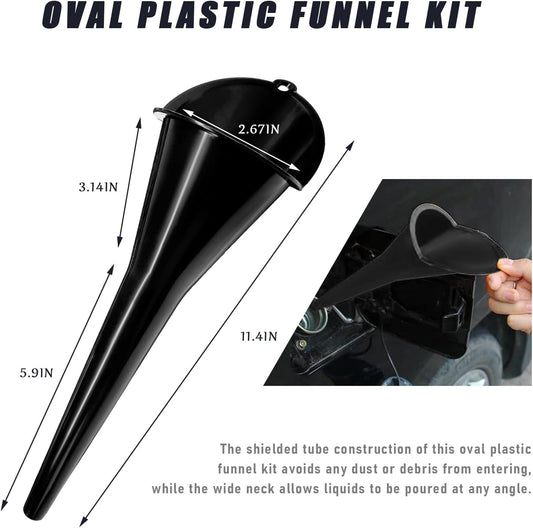 DXNQ Oil Funnel, Automotive Multi-Function Plastic Fuel Funnel with Long Neck, Universal Engine Oil Funnel for Filling Oils Gas Lubricants and Fluids, Car Accessories (Black)
