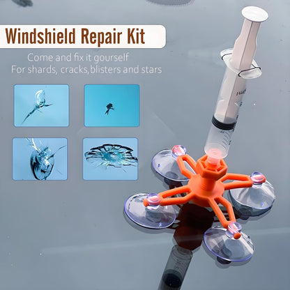 Windshield Repair Kit, Windshield Crack Repair Kit with Suction Cup Curing Light, 2 Pcs Car Glass Repair Kit Quick Fix for Chips & Cracks, Windshield Chip Repair Kit, Automotive Nano Fluid (Mandarin)