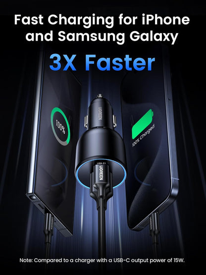 UGREEN 130W USB C Car Charger, Type C Car Charger Adapter Compatible with iPhone 17 17 Air 17 Pro 17 Pro Max 16 16 Plus 16 Pro 16 Pro Max 15 14 13 12, Galaxy S24 S23 Ultra, iPad, MacBook, and More
