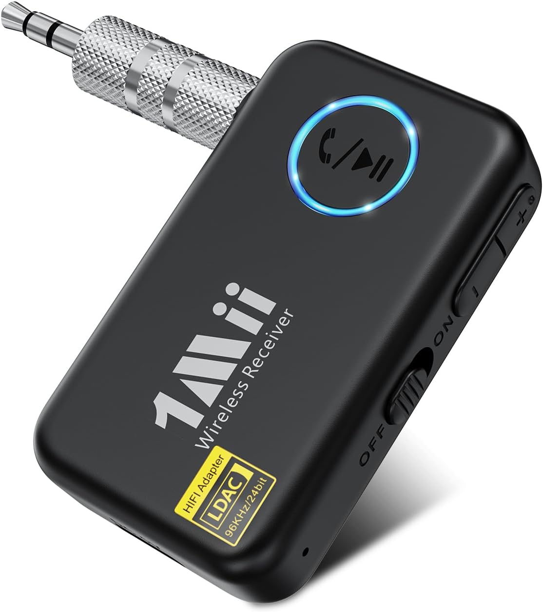 1Mii Bluetooth 5.3 Music Receiver for Car/Home Stereo, Aux Bluetooth Adapter for Car with Volume Control Supports Hands Free Calls, 16H Battery Life