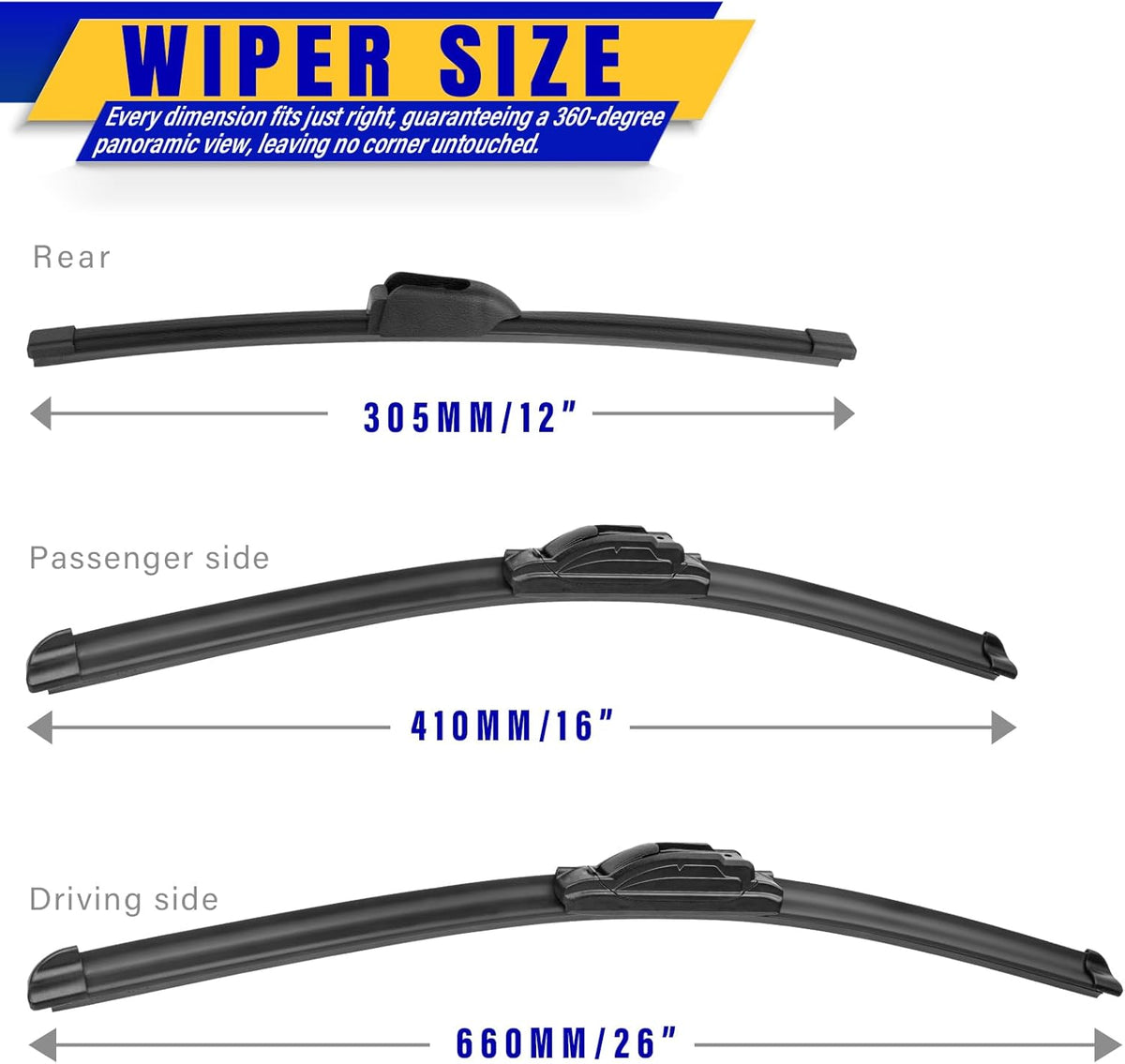 3 wipers Replacement for 2012-2018 Subaru Forester/2015-2019 Subaru Outback, Windshield Wiper Blades Original Equipment Replacement - 26"/17"/14" (Set of 3) U/J HOOK - Colors B