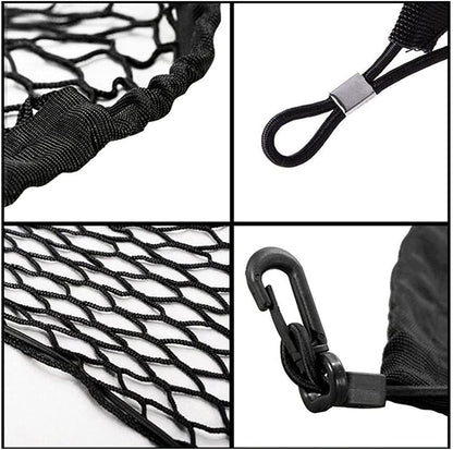 Car Rear Cargo Net, Universal Adjustable Elastic Trunk Cargo Storage Organizer Net Compatible for SUV, Jeep, Truck, Storage Nylon Mesh Double-Layer with Hooks (35.4 x 15.7 Inch)