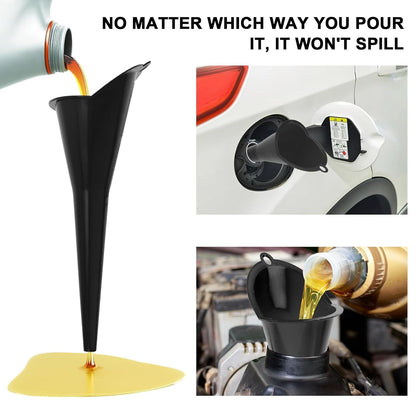 Long-Neck Oil Funnel for Automotive – Multi-Function Plastic Funnel for Oil, Gas & Lubricants – Universal Car Accessory (Black (1-Pack))