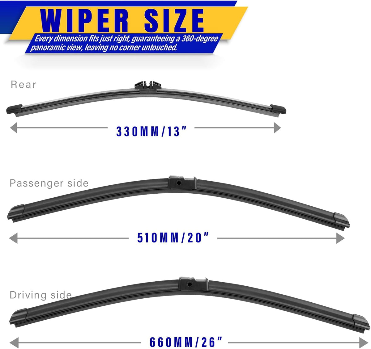 3 wipers Replacement for 2017-2021 2022 Honda CRV CR-V, Windshield Wiper Blades Original Equipment Replacement - 26"/17"/12" (Set of 3) U/J HOOK - Colors B