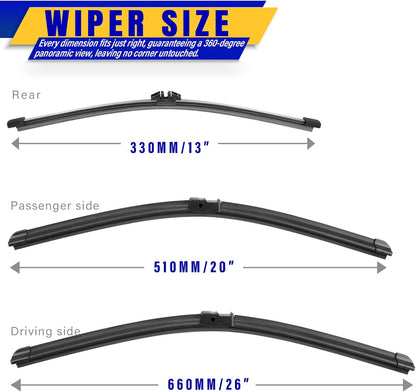3 wipers Replacement for 2017-2021 2022 Honda CRV CR-V, Windshield Wiper Blades Original Equipment Replacement - 26"/17"/12" (Set of 3) U/J HOOK - Colors B