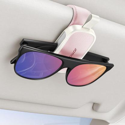 JOYROOM 2026 Unrivaled Stability Sunglass Holder for Car Visor, Magnetic Leather Sunglasses Holder Clip, One Hand Operation Car Glasses Holder, Universal Visor Clips for Cars Accessories, Black