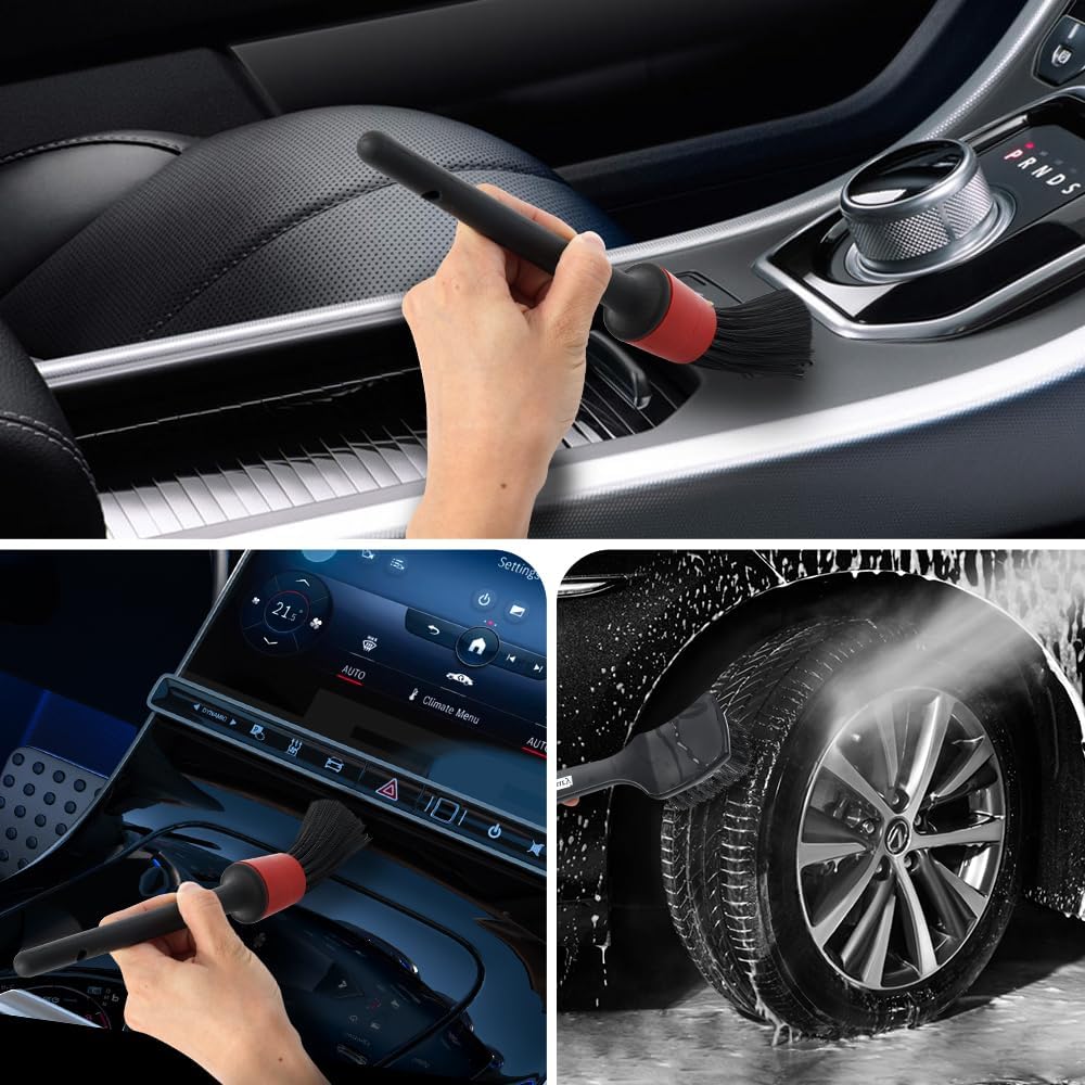 9pcs Detailing Brush Set,Interior Cleaning Brush,Steel Wire & Tire Brush Automotive Cleaning Brush Kit,for Cleaning Engine, Body Exterior Surface, Carpet, Truck, SUV, RV, Motorcycle